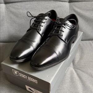 Stacy Adams Black Leather Cap-Toe Derby Dress Shoes
